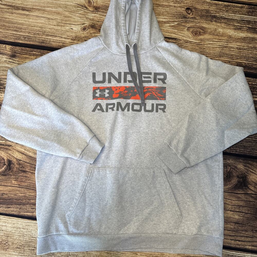 Under Armour Hoodie Mens XXLT Gray Blue Loose Fit Big Logo Pullover Big & Tall